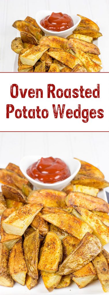 Serve these delicious Oven Roasted Potato Wedges with a quick and easy Smoky Ketchup. I dare you to just eat one!