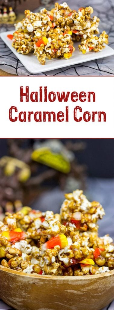 Grab some extra candy corn and whip up a batch of this tasty Halloween Caramel Corn!