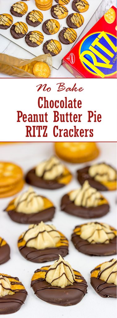 Looking for a fun entertaining idea? Grab a pack of RITZ and whip up these No Bake Chocolate Peanut Butter Pie RITZ Crackers!