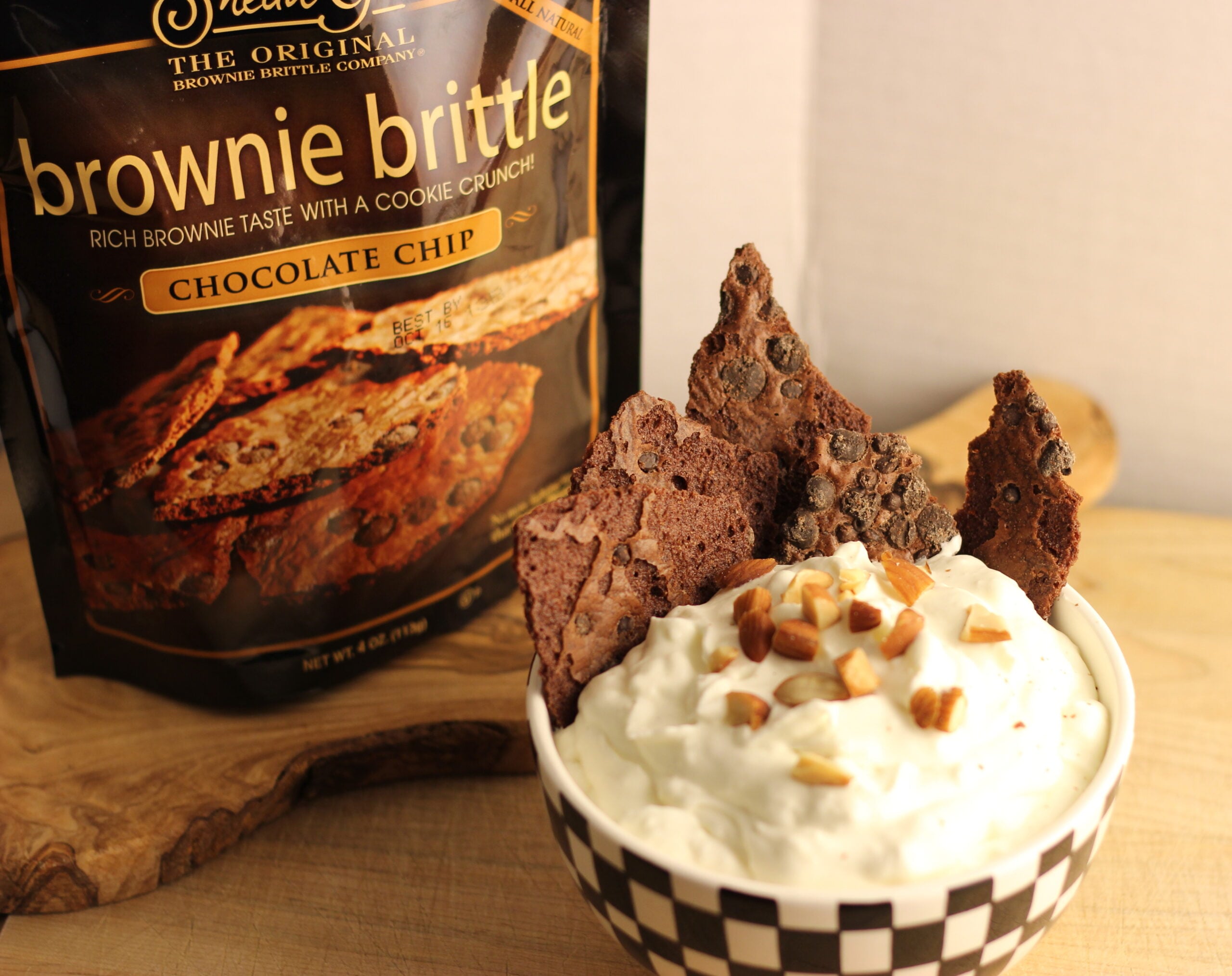 Brownie Brittle with Frangelico Cream Dip
