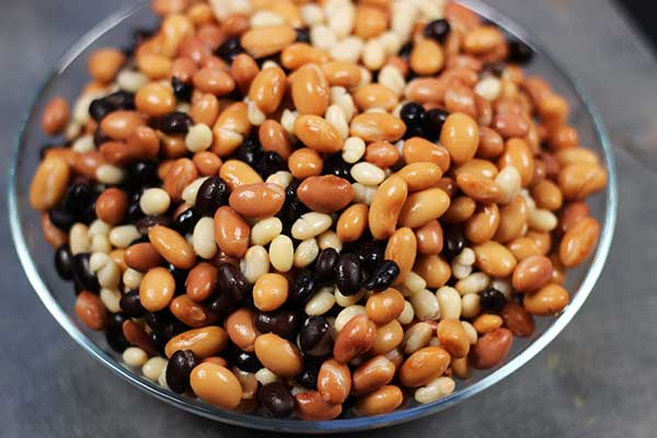 Bean variety--prepped and ready for Vegetarian Bean Soup. Click for recipe from Spiced!