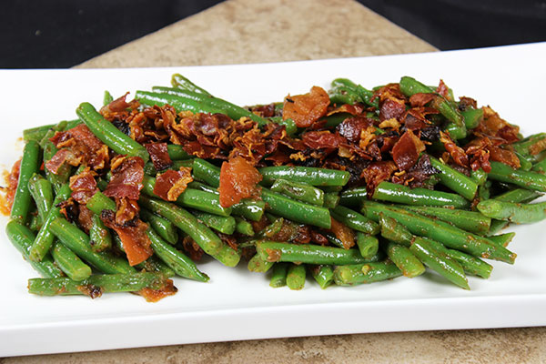 Green Beans + Tomatoes + Pancetta = Delicious (and easy!) Side Dish. Click for recipe from Spiced!