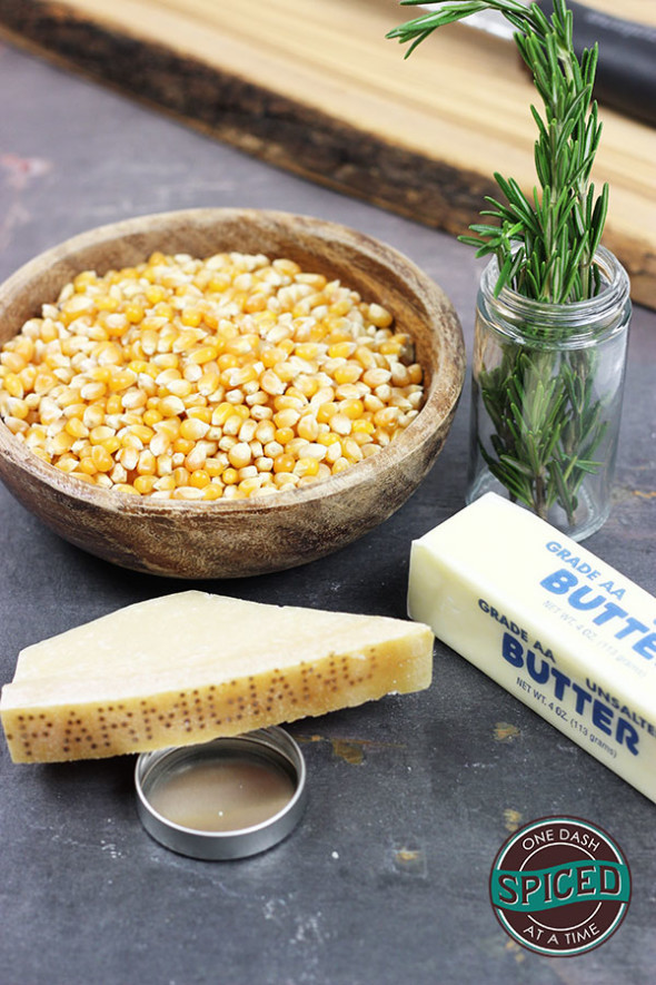 Parmesan + Rosemary Stovetop Popcorn--click for recipe from Spiced!