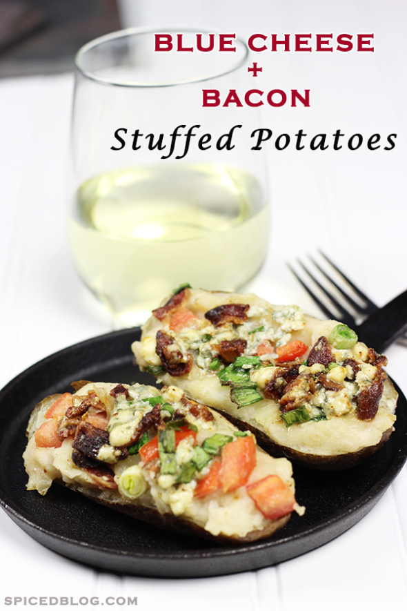 Blue Cheese + Bacon Stuffed Potatoes from spicedblog.com! #bluecheese #steakhouse #stuffedpotato #bacon