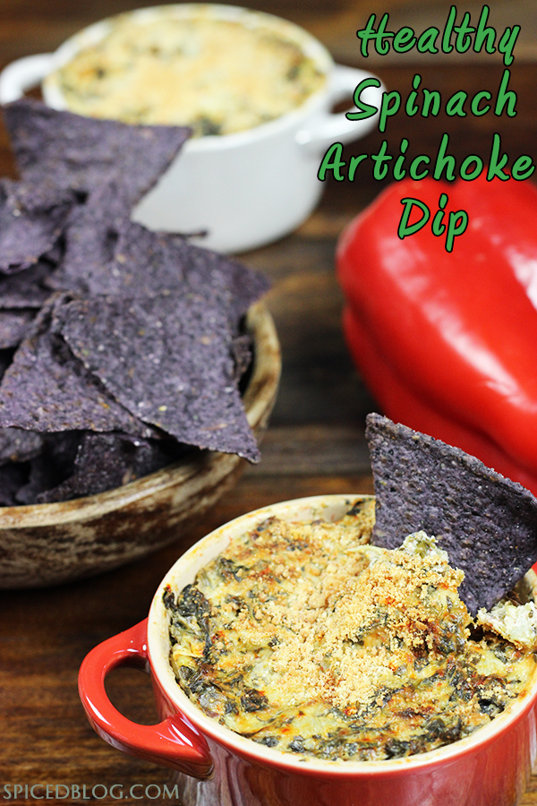 Healthy Spinach Artichoke Dip from spciedblog.com #healthy #spinachartichoke #greekyogurt #chobani