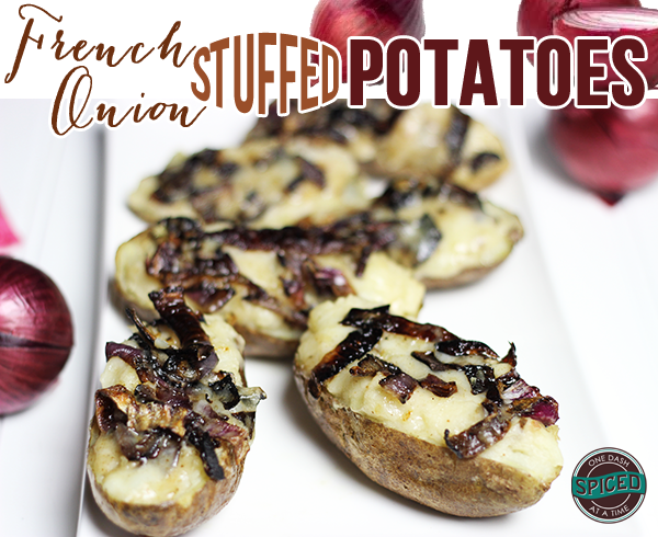 French Onion Stuffed Potatoes--click for recipe from Spiced!