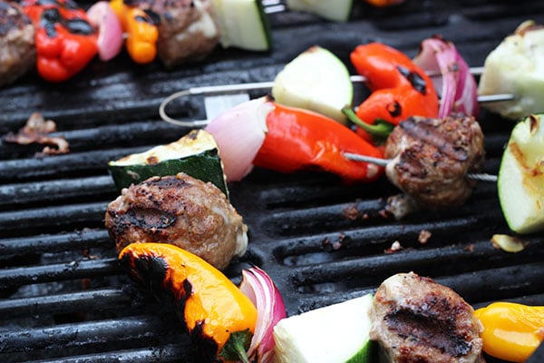 Grilled Monterey-Jack Stuffed Meatball Kabobs