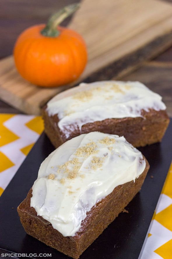 Pumpkin Bread with Brown Sugar Cream Cheese Frosting