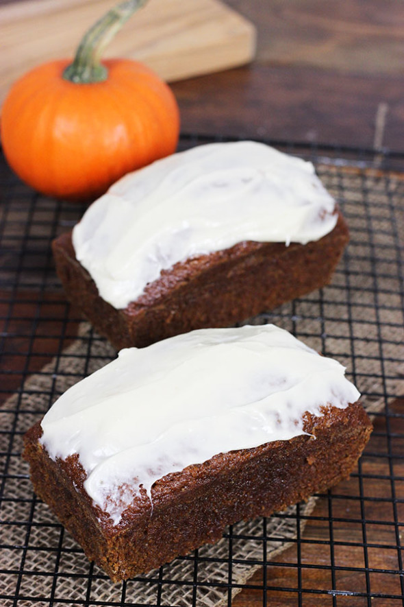 Pumpkin Bread with Brown Sugar Cream Cheese Frosting