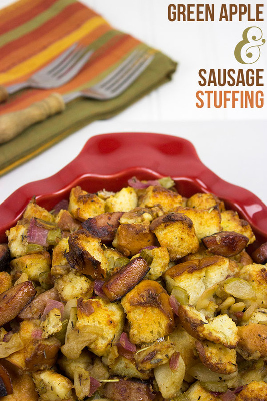 This Green Apple and Sausage Stuffing features a delicious combination of ingredients - it's a great Thanksgiving side dish!