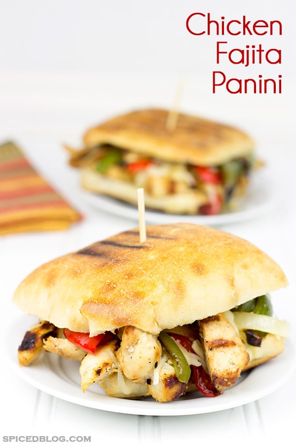 Loaded with grilled, marinated chicken, sauteed onions and peppers, and a handful of Monterey Jack cheese, this Chicken Fajita Panini is one delicious sandwich!