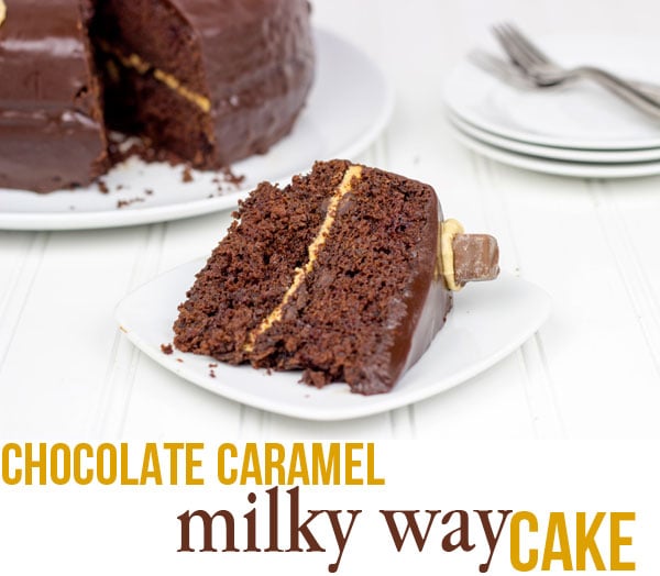 Chocolate Caramel Milky Way Cake #EatMoreBites #shop