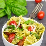 This Pesto Pasta Salad with Grilled Chicken is an easy and delicious weeknight meal. Serve it cold as a summer pasta salad or hot as a delicious winter entree!