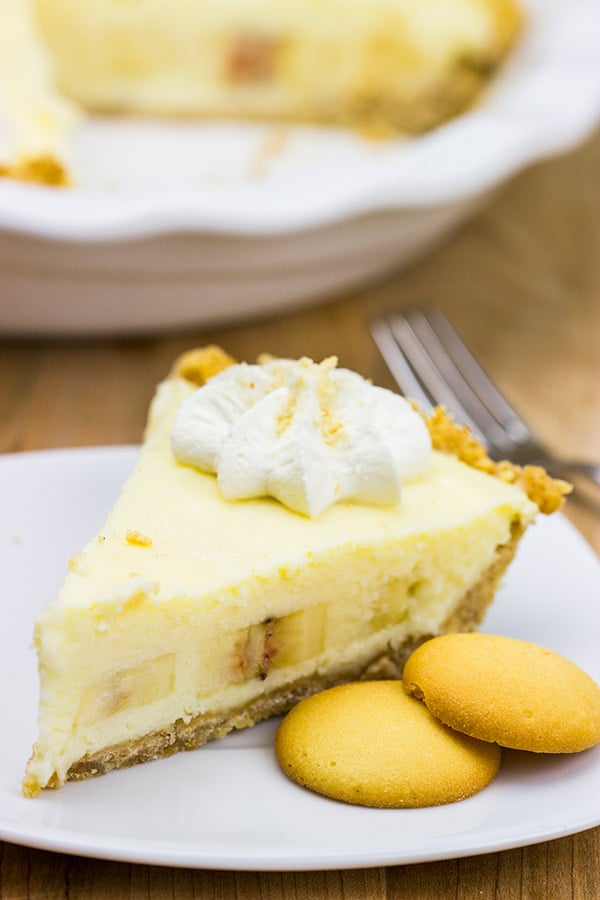 This Banana Cream Pie features a crust made from ground vanilla wafers! Enjoy a slice on the back porch this weekend!