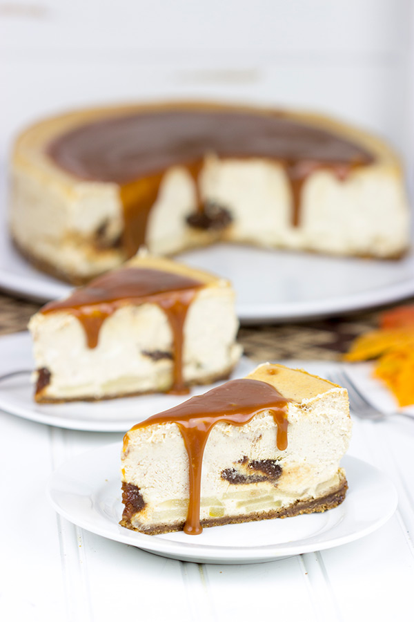 This Caramel Apple Cheesecake is loaded with apple flavor, and it's baked in a gingersnap crust. It's everything you love about the Fall...just in cheesecake form!