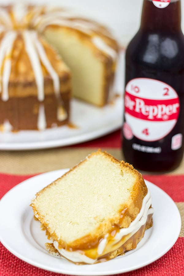 Drizzled with caramel and vanilla, this Dr Pepper Pound Cake is the perfect dessert for your next outdoor party, summer picnic or backyard bash! #CollectiveBias #shop #BackyardBash