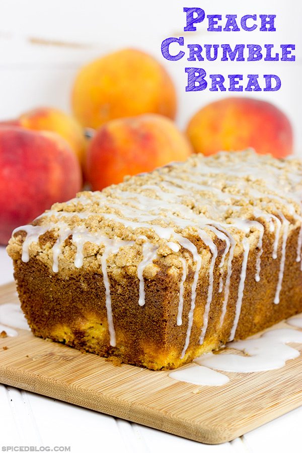 This Peach Crumble Bread is loaded with diced peaches and topped with a brown sugar cinnamon crumble. A slice of this bread is the perfect way to start a warm summer morning!