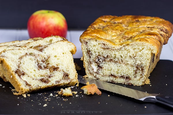 This Apple Pie Bread is complete with a cinnamon apple filling. Toast up a slice of this bread for a tasty treat on a cool Fall morning!