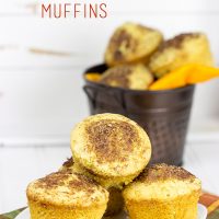 These Pumpkin Pie Spice Cornbread Muffins feature a dash of cinnamon and sugar on top. They're easy, tasty and loaded with your favorite Fall flavors! #IDelight