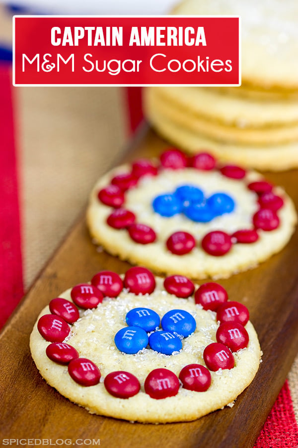Inspired by Captain America's shield, these classic sugar cookies are decorated with M&Ms to create a tasty treat! #HeroesEatMMs #shop
