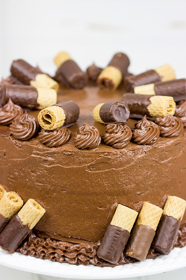 This Double Chocolate Birthday Cake features layers of moist chocolate cake covered in a classic chocolate buttercream frosting.