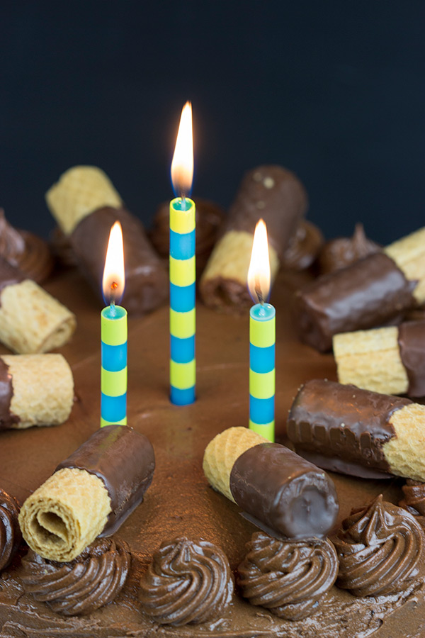 This Double Chocolate Birthday Cake features layers of moist chocolate cake covered in a classic chocolate buttercream frosting.
