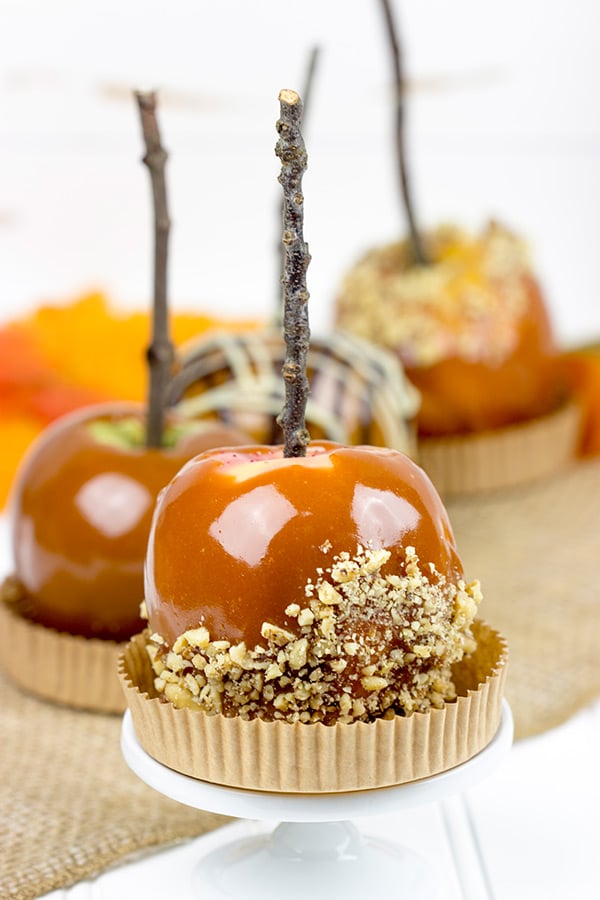 Homemade caramel apples are an easy and fun seasonal treat! Grab some juicy apples and top them with caramel, chocolate and chopped nuts.