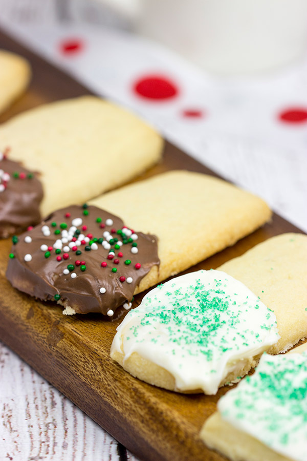 Shortbread Cookies are a great cookie to make for the holidays. Go ahead and dip 'em in chocolate for an extra tasty treat!