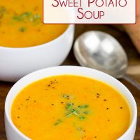 This Creamy Carrot and Sweet Potato Soup is a quick and healthy recipe that'll warm you up on chilly winter days!