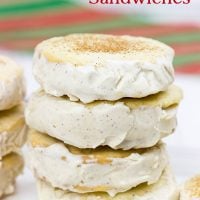 These Eggnog Ice Cream Sandwiches just like your favorite holiday drink...just in ice cream form and stuffed between thin, crispy cookies!