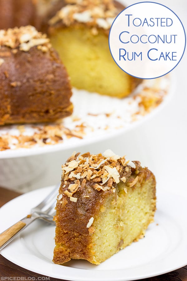 Soaked overnight in dark rum and then topped with toasted coconut, this Toasted Coconut Rum Cake is a great way to celebrate the holidays!