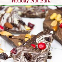 This Double Chocolate Nut Bark features two types of swirled chocolate, and it’s packed with nuts, raisins and cranberries. It’s the perfect holiday treat!