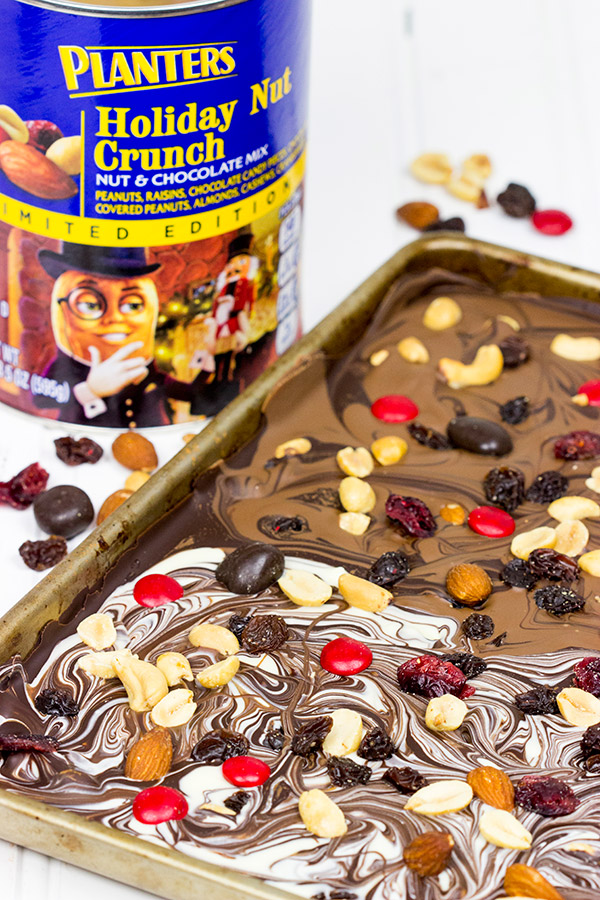 This Double Chocolate Nut Bark features two types of swirled chocolate, and it’s packed with nuts, raisins and cranberries. It’s the perfect holiday treat!
