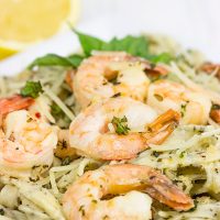 Pull out that pasta maker and make some homemade Basil Garlic Fettuccine. Top it with Lemon Garlic Shrimp for an easy date-night at home meal!
