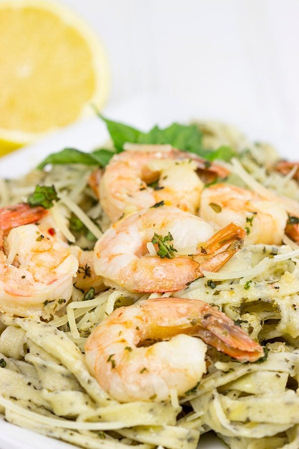 Pull out that pasta maker and make some homemade Basil Garlic Fettuccine. Top it with Lemon Garlic Shrimp for an easy date-night at home meal!