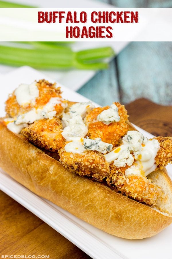These delicious Buffalo Chicken Hoagies feature baked chicken coated in crispy breadcrumbs and tangy, homemade Buffalo sauce. They're the perfect sandwich for the big game!