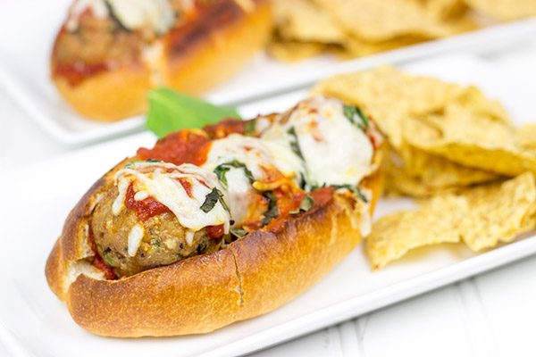These Chicken Parm Meatball Subs are perfect for gameday!