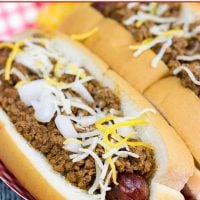 Featuring a splash of bourbon (yes, bourbon!), these Chili Cheese Dogs are a classic comfort food...perfect for snacking on during sporting events!