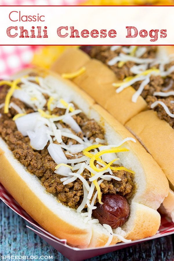 Featuring a splash of bourbon (yes, bourbon!), these Chili Cheese Dogs are a classic comfort food...perfect for snacking on during sporting events! 