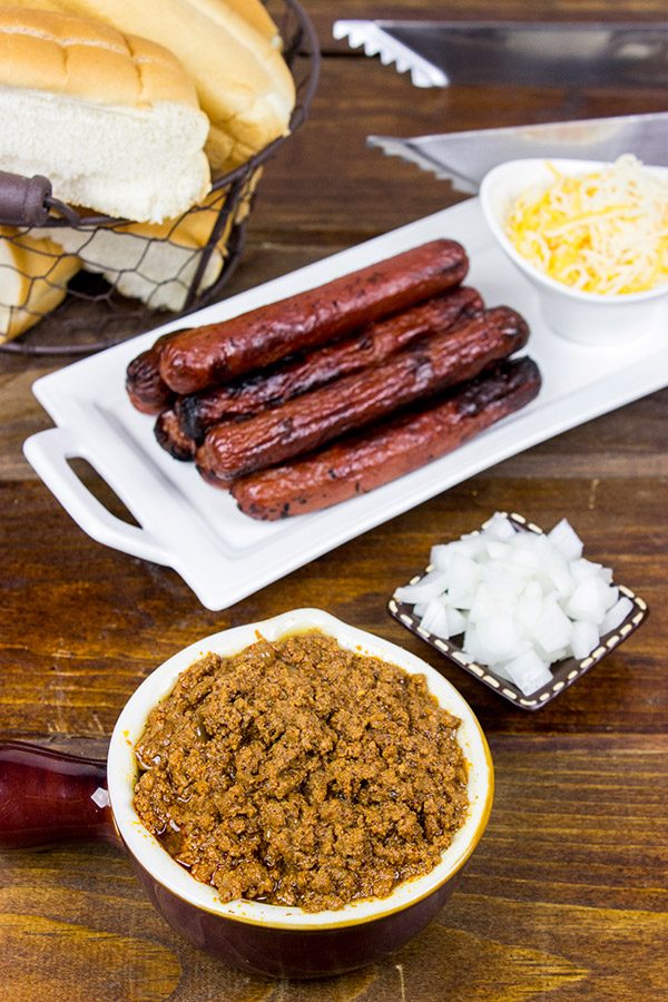 Featuring a splash of bourbon (yes, bourbon!), these Chili Cheese Dogs are a classic comfort food...perfect for snacking on during sporting events! 