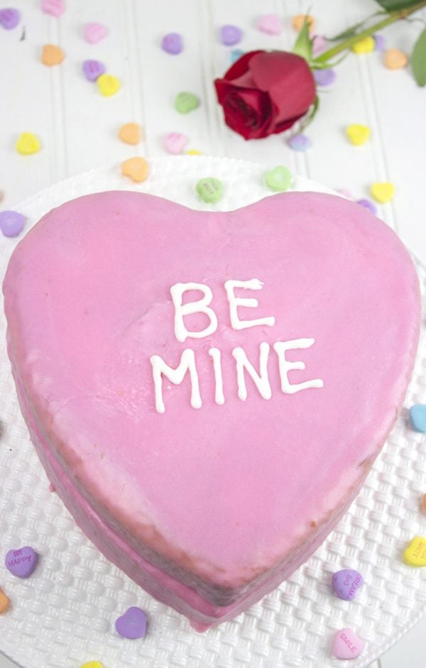 This Valentine's Day, ditch the conversation hearts. Make this delicious Strawberry Almond Heart Cake instead!