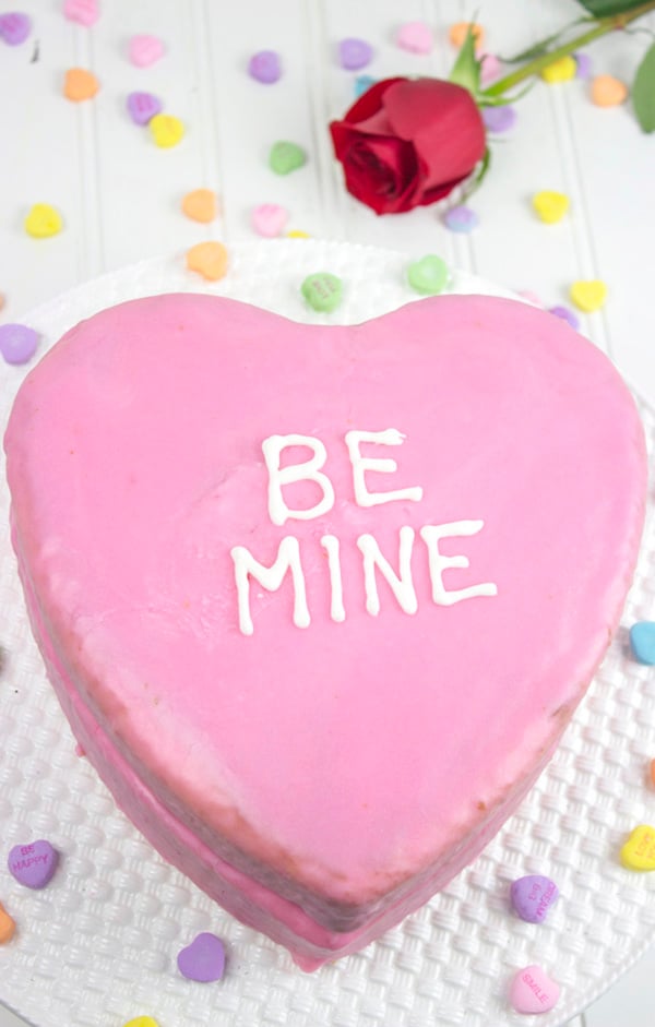 This Valentine's Day, ditch the conversation hearts. Make this delicious Strawberry Almond Heart Cake instead!