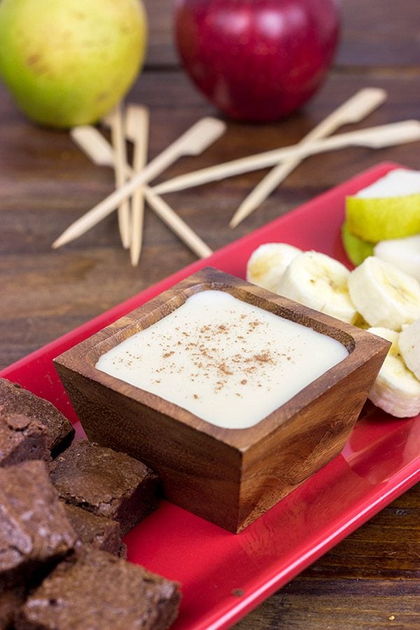 Fondue is making a comeback...starting with dessert! These Brownie Bites with French Vanilla Dipping Sauce are a fun and tasty treat!