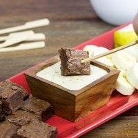 Fondue is making a comeback...starting with dessert! These Brownie Bites with French Vanilla Dipping Sauce are a fun and tasty treat!