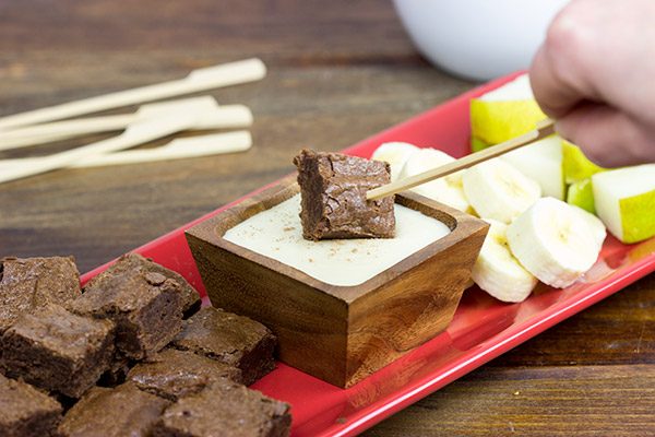 Fondue is making a comeback...starting with dessert! These Brownie Bites with French Vanilla Dipping Sauce are a fun and tasty treat!