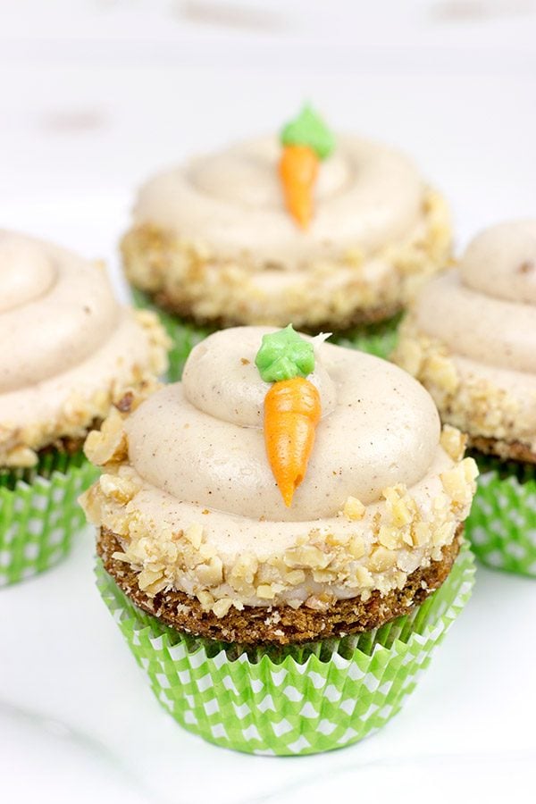 The Easter Bunny stopped by with a batch of these tasty Carrot Cake Cupcakes. Topped with brown sugar cream cheese frosting, these cupcakes will be a huge hit in your house!