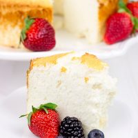 Grab some fresh berries and serve them up a slice of this light and airy Hazelnut Angel Food Cake!