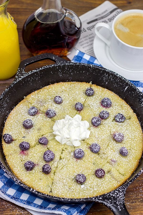 Want a fun and easy way to make Saturday morning pancakes? Pull out that cast iron skillet and whip up a batch of these Lemon Blueberry Skillet Pancakes!