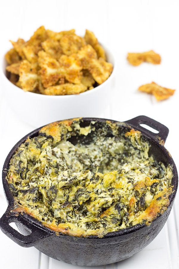 Skip the chips when you make this tasty Spinach Artichoke Dip. Go with fried bowtie pasta instead!