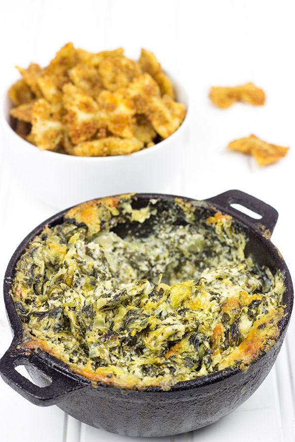 Skip the chips when you make this tasty Spinach Artichoke Dip. Go with fried bowtie pasta instead!